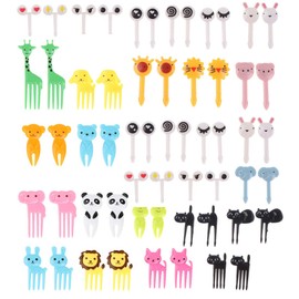 YUUSIKCO Pack of 60 Skewers Finger Food Children Fruit Forks Fruit Skewers Kids Lunch Boxes Bento Accessories Food Picks Fruit Forks Food Picker Eye Piekers Mini Forks for Children Toothpicks
