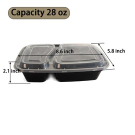 FUailiYY 60 Packs of 28 Ounce Square 2-Compartment Meal Prep Containers, Disposable Bento Box, Oversized Thick Food Storage Container With Transparent Lid, Stackable, Microwaving, And Freezing.