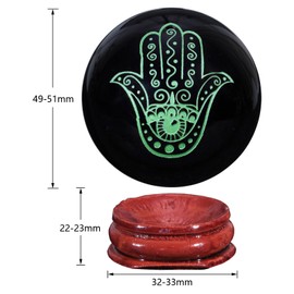 Nupuyai Nupuyai 1.9" Engraved Symbol Obsidian Crystal Ball with Stand, Polished Feng Shui Crystal Sphere Stone Ornament Home Office Decor, Hamsa Hand, Green
