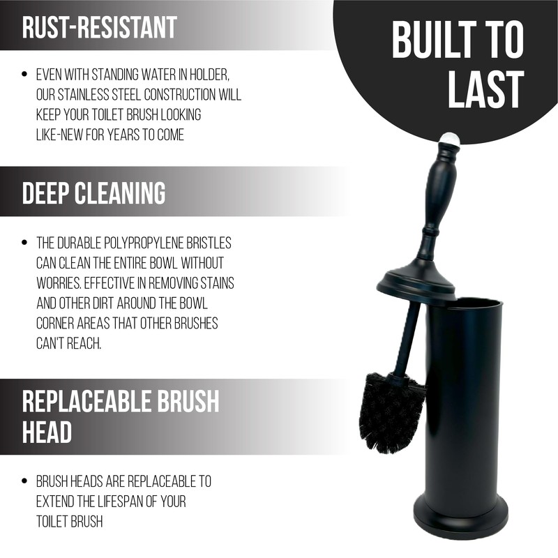 Splash Home Buena Stainless Steel Toilet Brush with Holder, Bowl