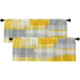 Emvency 2 Pack Valances Window Treatments, Yellow and Grey Abstract Modern Art Blackout Drapes Adjustable Curtain for Windows Living Room Kitchen Over Sink, 12x52 Inch Rod Pocket Valances