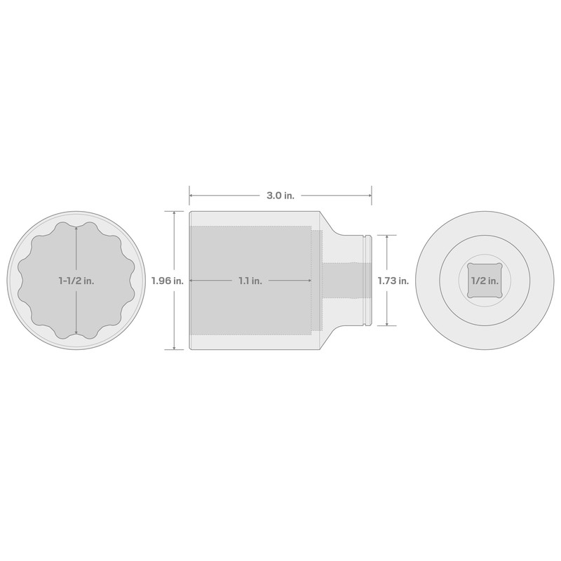 TEKTON 1/2 Inch Drive x 1-1/2 Inch Deep 12-Point Socket