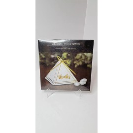 Studio His & Hers WHITE 50 Pyramid Favor Boxes Gold Ribbons Wedding Gold Foil Accents Letters D9