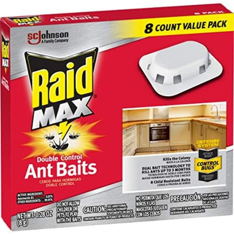 Raid Max Double Control Ant Baits, Kills the Colony, 8
