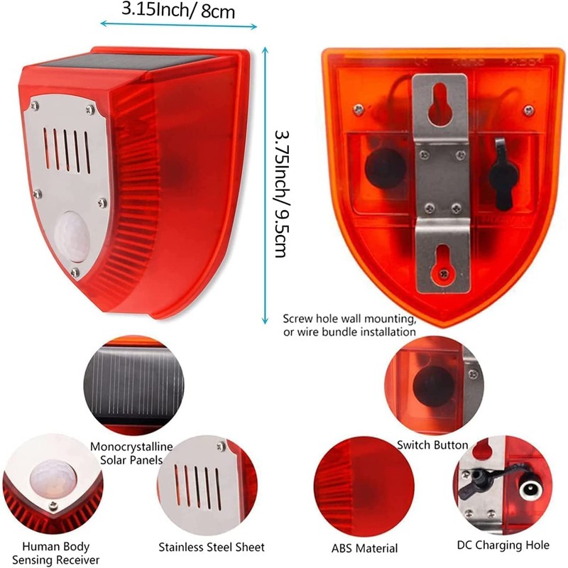 WONFAST Solar Motion Sensor Alarm Light Outdoor,Dog Barking&Gunshot Sound 129db
