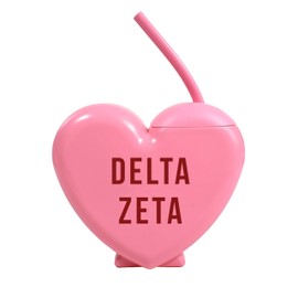 Sorority Shop Delta Zeta Tumbler with Straw - Candy Heart Shaped 16 Oz Tumbler with Lid and Silicone Straw, Reusable Plastic Cup with Screen Printed Sorority Name for any Cold Drink