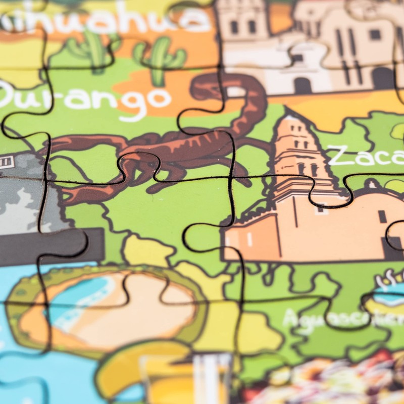 Terra Puzzles Mexico Map Wooden Jigsaw Puzzle 152 Piece, 15x10