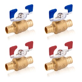 GUOFIS PEX Crimp Ball Valve with Butterfly,3/4-Inch PEX Full Port Shut-off Valve for Hot (Red) Cold (Blue) Water(2PCS Blue&2PCS Red)