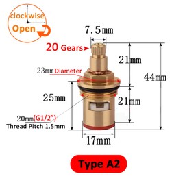Faucet Ceramic Stem Cartridge Valve, G1/2" Brass Tap Ceramic Disc Cartridge Replacement for Bothroom Kitchen (Type A2- H44mm)