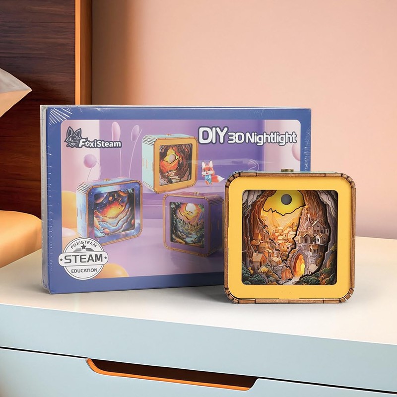 FoxiSteam 3D Wooden Puzzle Night Light - Sunset Town DIY