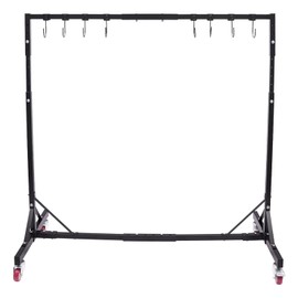 Pinelicorn Automotive Painting Rack Adjustable Height 5ft-7ft, Adjustable Length 4.99-5.9ft, Auto Body Stand for Painting Drying with 8 Hooks & 4 Swiveling Wheels (Black)