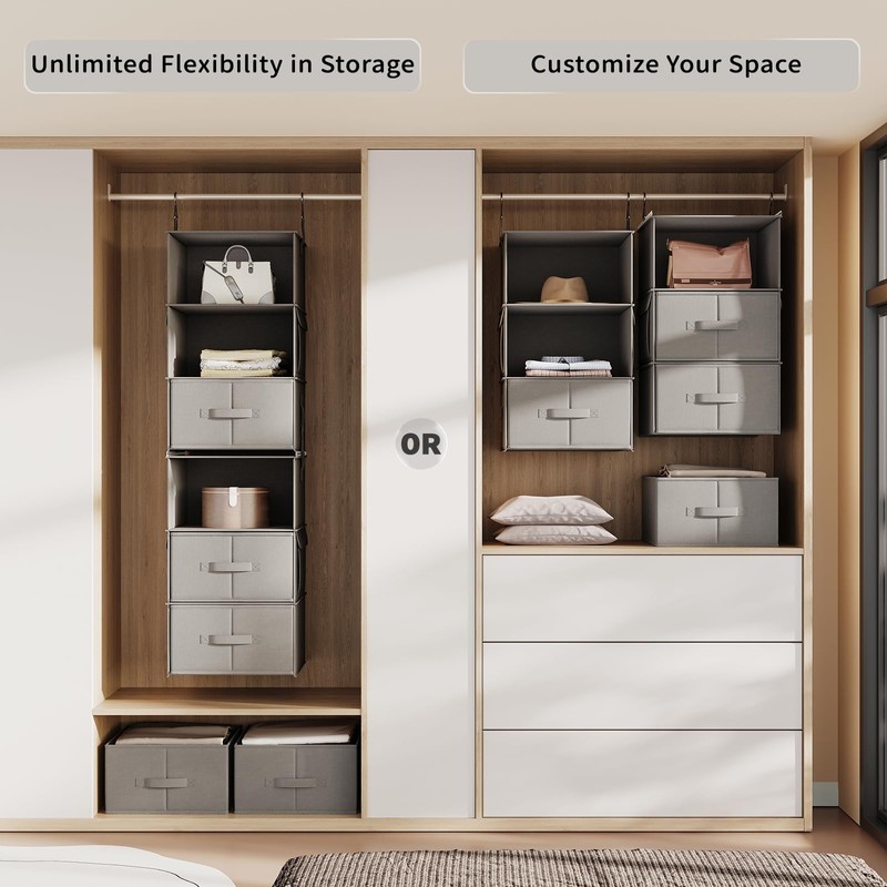 Vailando 6-Tier Hanging Shelves for Closet, Two 3-Shelf Hanging Closet