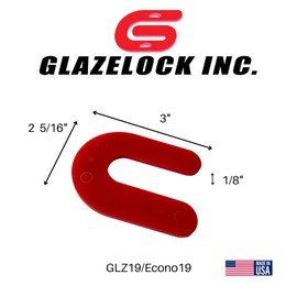 Glazelock Econo19 1/8" Thick Shim 3" L x 2 5/16" W with 3/4" Slot U-Shaped Horseshoe Plastic Flat Shims Red (100, 1/8 inch)