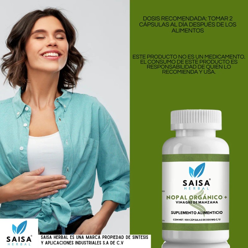 Nopal Orgnico Vinagre De Manzana 100 Cpsulas 500 Mg Saisa