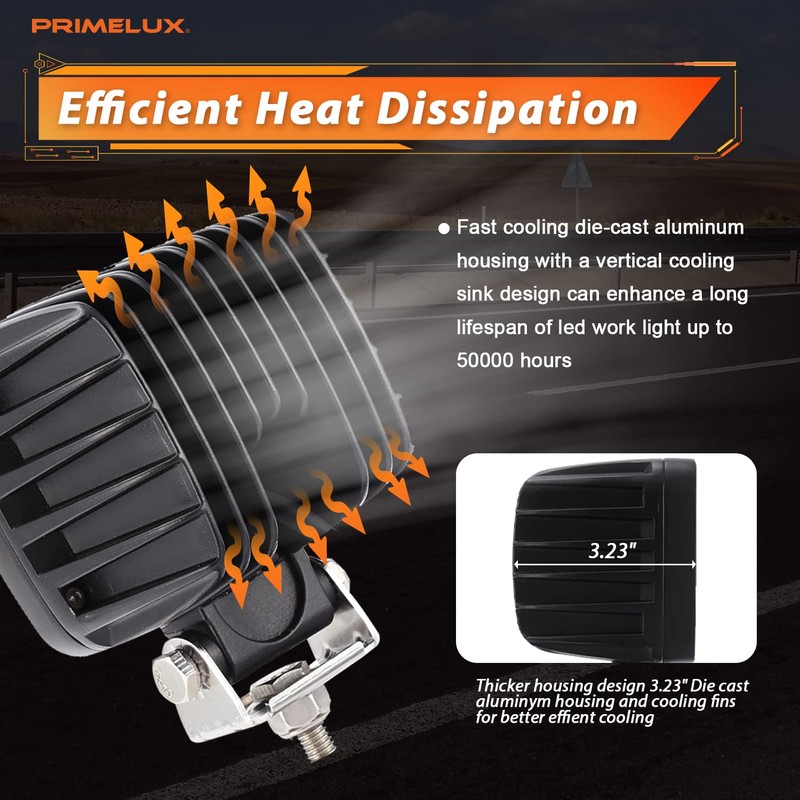 Primelux 4 Inch 42W 3660LM LED Tractor Lights,12-24V LED Tractor