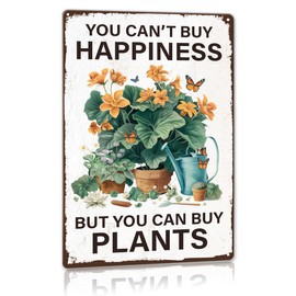 Funny Plant Garden Decor Metal Sign, Vintage You Can't Buy Happiness But You Can Buy Plants Sign Wall Decorations for Garden Backyard Home Outdoor 12 x 8 Inches
