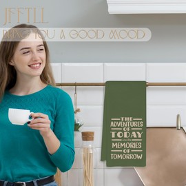 JFFTLL Retro Green Camping Kitchen Towels, Camping Gifts for Women Men Dish Tea Towels for Kitchen Campsite Decor, Camper Gifts Decorative Hand Towel for Bathroom Decor, 16x24 Inch