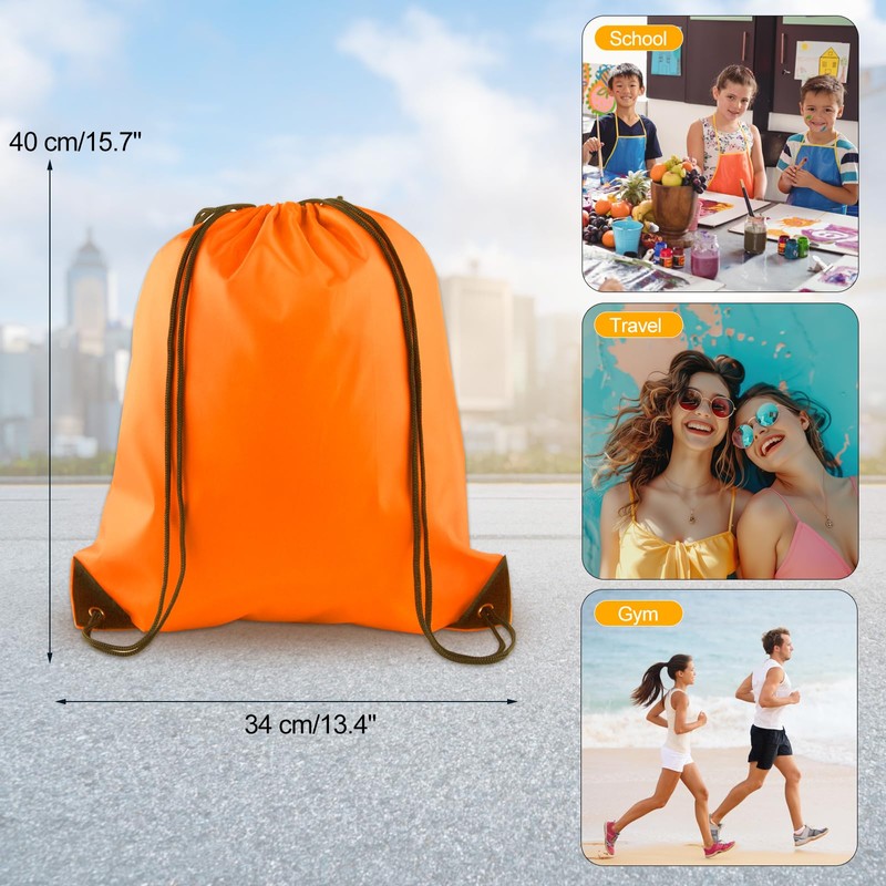 KUUQA 2Pcs Orange Drawstring Backpack Bags Cinch Sack Bulk String