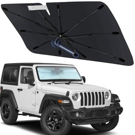 Windshield Sun Shade Umbrella for Jeep Wrangler 2018-2026, Foldable Front Window Sunshade with 360° Rotating Shaft, Custom Fit Car Shades with UV & Heat Protection