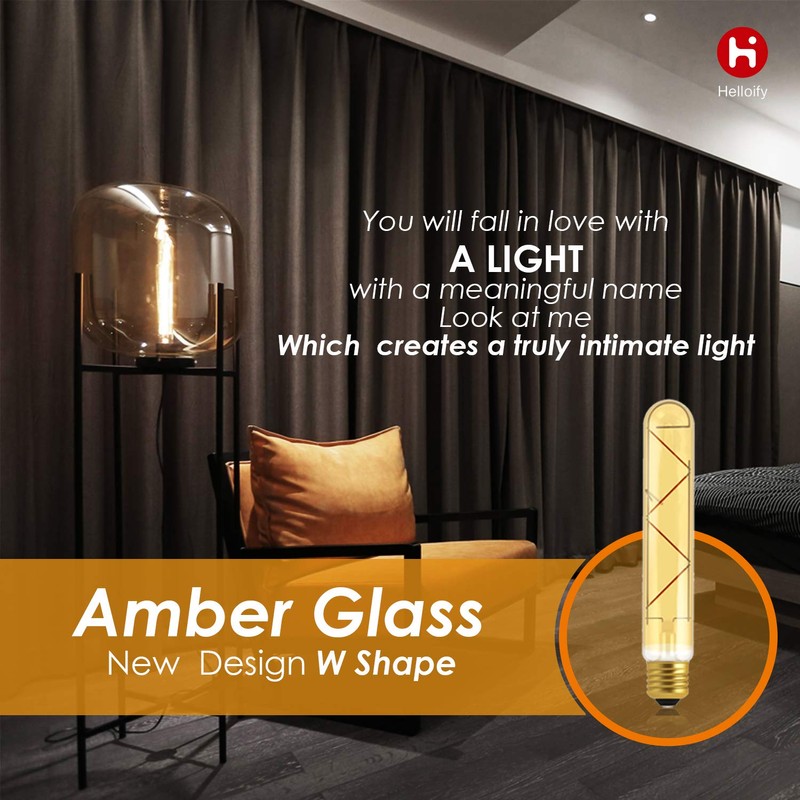 helloify T10 Dimmable Vintage LED Edison Tubular Bulb, 40W Equivalent,