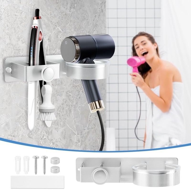 Wall-Mounted Hair Dryer & Styling Tool Holder, Adhesive Organizer for
