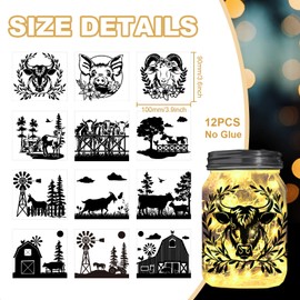 Peacoblue Animal Life on The Farm Silhouette Cutouts for Jars, Mason Can, Glass, Wishing Bottle Decor(No Stickers), 12Pcs Reusable Silhouette Lantern DIY Craft Kit Jar Decals Art Mural Home Garden