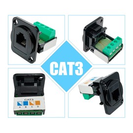 Jienk 2Pcs RJ11 CAT3 Female Panel Mount Screw Terminal Adapter, D-TYPE RJ11 6P4C to 4Pin Keystone style jack connector for Telephone