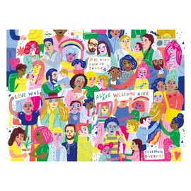 Galison All are Welcome Here Jigsaw Puzzle, 1000 Pieces, 27” x 20” – Ages 8+ – Colorful Illustrated Celebrating Diversity and Kindness – Fun and Challenging, Family Puzzle – Multicolor