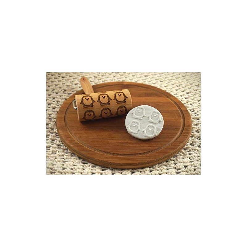 Penguins Mini rolling pin for cookies Embossing roller