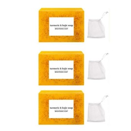 3PCS Turmeric & Kojic Acid Brightening Soap,Soap Body Care Body Wash Lemon FlawlessOrganic Comfort Cleansing natural skincare:_3Pcs Soap+Soap Bag