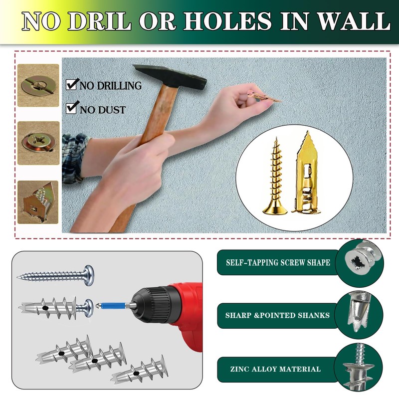 610PCS Self Drilling Drywall Anchors with Screws Kit,5-Sizes Metal Expansion