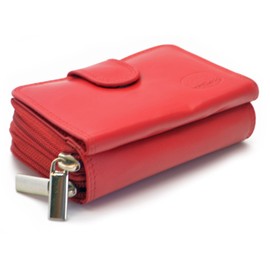 Ladies Small Dual Zipped Smooth Leather Organiser Purse with Concertina Card Holder-Red