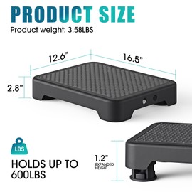 SPACELEAD Mobility Step Stool for Adults & Seniors, Indoor/Outdoor Portable Stair Assist, Anti-Slip Platform for Bathroom， Kitchen, Office, and Bedroom, 600lbs Capacity, Black Black