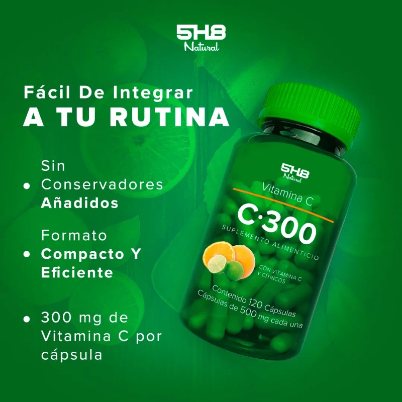 5h8 Vitamina C300mg Refuerzo Inmune 120 Caps Para 4 Meses