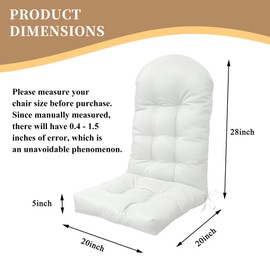 BCKNT Adirondack Chair Cushion, 48x20x5 Inches, Enlarged Thickened Rocking Chair Pad with Splash Proof Fabric, High Back Support with Ties