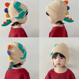 Kids' Earflap Hat Autumn/Winter Boys' Cute Dinosaur Character Warm Knit Beanie Baby Dinosaur Earflap Hat - Navy 20ea