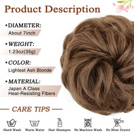 1PCS Messy Hair Bun Hair Scrunchies Extension Curly Wavy Messy Bun Hair Synthetic Chignon Hairpieces for Women (Lightest Ash Blonde 10#)