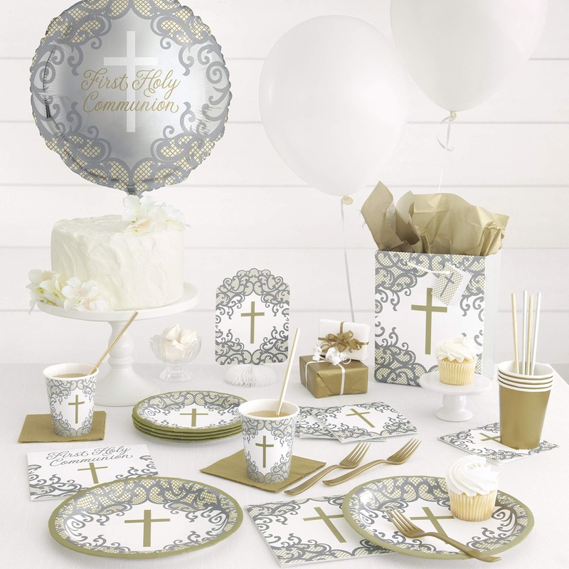 Unique 74854EU Eco-Friendly Paper Plates-18 cm-Fancy Gold Cross Religious Party-8