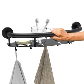 Munzong 18 Inch Shower Grab Bar w/Storage Shelf, Black Stainless Steel 2 in 1 Bathroom Balance Bar, Safety Hand Rail Support Senior Assist Bath Handle