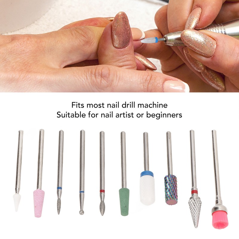 10 Pcs Nails Drill Bit Set Portable Remove Polishing Nail