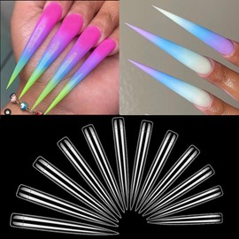 Extra Long Stiletto Nail Tips, Rosy Finch 120Pcs XXL Clear Nail Tips for Acrylic Nails Full Straight Nail Tip