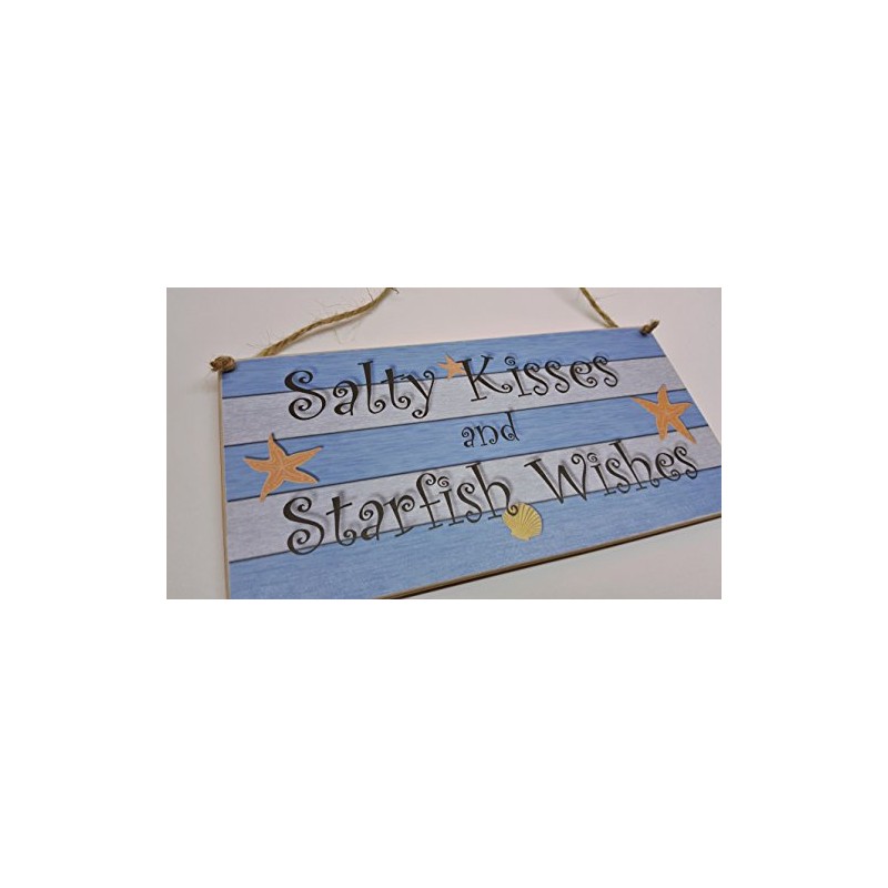 Wooden Seaside Plaque "Salty kisses and starfish wishes" bathroom wall