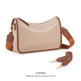 HK2402 Women's Elegant Crossbody Bag For Women Vegan Leather Hobo Handbags Purse Shoulder Bucket Bag With Adjustable Strap - Color: Tofu + Pumpkin Brown