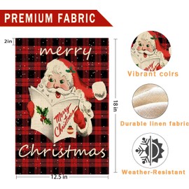 Yelasenari Christmas Garden Flag 12.5 x 18 Inch small Double Sided Santa Claus Christmas Flag Winter Buffalo Check Plaid Seasonal for Outside Burlap Yard Outdoor Christmas Decor