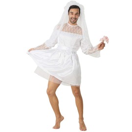 Divertido disfraz de novia blanca para hombre, vestido de boda, vestido novedoso, despedida de soltero, fiesta nocturna (talla única, blanco)