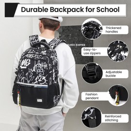 Amythe School Backpack Boys Backpack Teenagers - Stylish Waterproof Casual Daypack Large School Bag for Boys Girls Middle Schools and High Schools Colleges, Ideal for School Travel, Black, blue