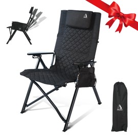 ARURU Aluminum Reclining Camping Chair, Heavy Duty Folding Lawn Chairs with 4-Stage Adjustable High Back for Adults, Compact Foldable Outdoor Patio Reclining Chair (Black, 1 Pack)