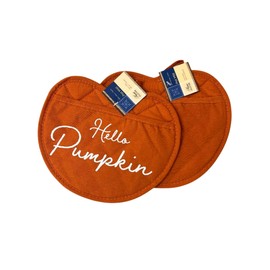 Set of 2 Hello Pumpkin Pot Holders Oven Mitts Pumpkin Shaped Potholders Fall Autumn Decor Kitchen Linens
