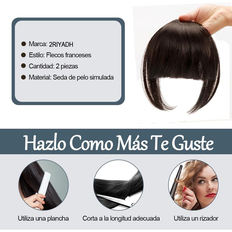 2 Extensión de Flequillo, Flequillo de Cabello Humano con Clip
