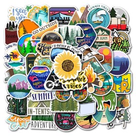Outdoors Nature Stickers Adventure Hiking Camping Travel Wilderness Stickers Pack (50 Pcs) Suitcase Stickers Vinyl Decals for Car Bumper Helmet Luggage Laptop Water Bottle (GlibertVillageGoods)